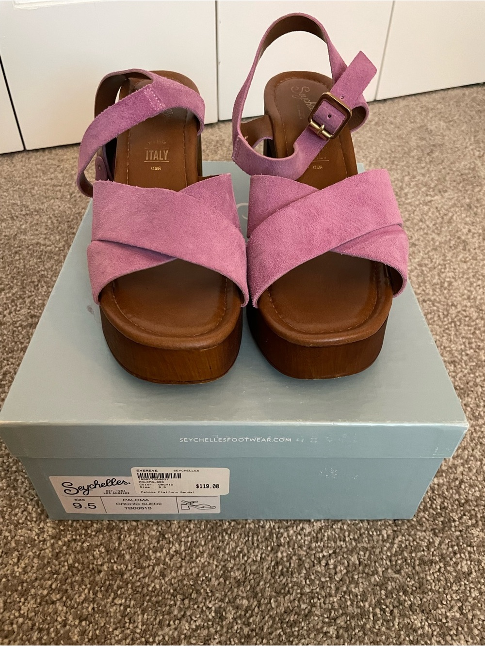 Seychelles Mauve Suede Crisscross Platform Sandals